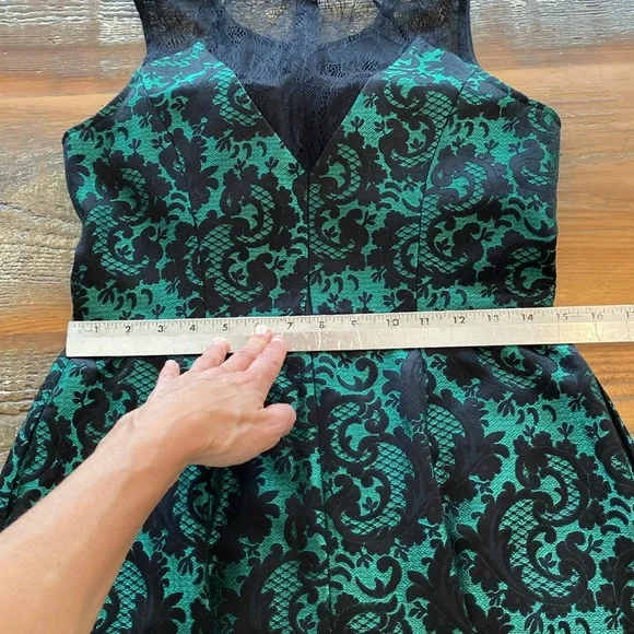 Aidan Mattox Floral Embroidered Lace Green and Black Mini Dress Paisley Formal - Picture 10 of 12